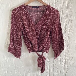 Abercrombie & Fitch Maroon with White Polka Dots Blouse Size Small